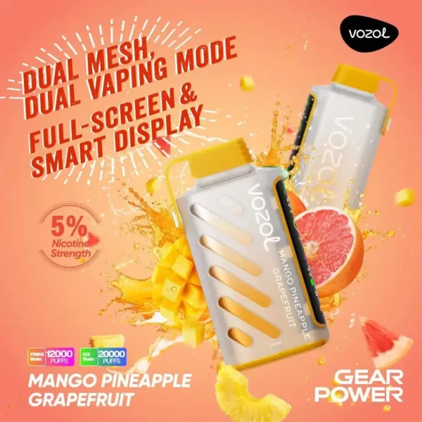 Vozol Gear 20K Puff 50mg Mango Pineapple Grapefruit – Long-lasting Disposable Vape with 20,000 Puffs & USB-C Rechargeable