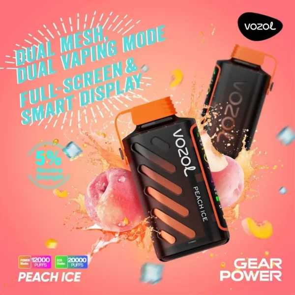 Vozol Gear 20K Puff 50mg Peach Ice – Long-lasting Disposable Vape with 20,000 Puffs & USB-C Rechargeable