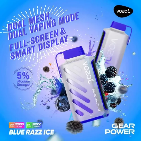 Vozol Gear 20K Puff 50mg Blue Razz Ice – Long-lasting Disposable Vape with 20,000 Puffs & USB-C Rechargeable