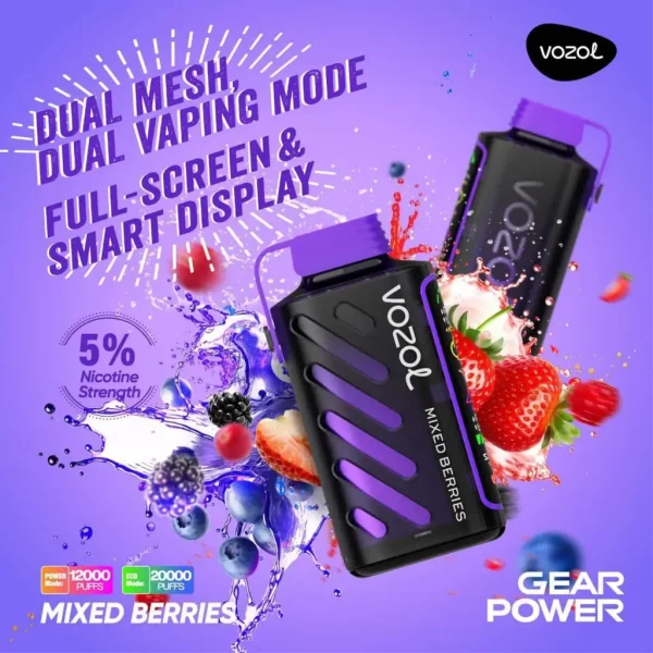 Vozol Gear 20K Puff 50mg Mixed Berries – Long-lasting Disposable Vape with 20,000 Puffs & USB-C Rechargeable