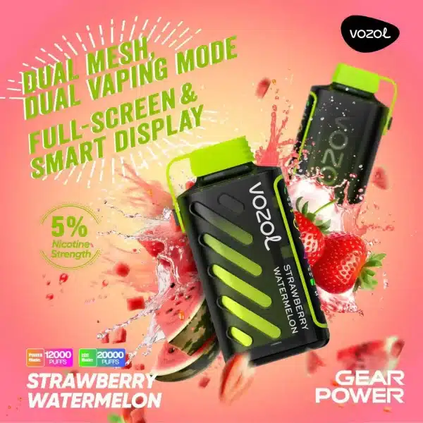 Vozol Gear 20K Puff 50mg Strawberry Watermelon – Long-lasting Disposable Vape with 20,000 Puffs & USB-C Rechargeable