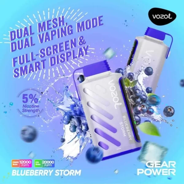 Vozol Gear 20K Puff 50mg Blueberry Storm – Long-lasting Disposable Vape with 20,000 Puffs & USB-C Rechargeable